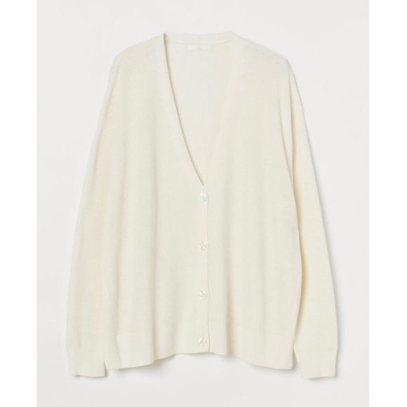 H&M creme white waffle split side cardigan xs new - Picture 7 of 11